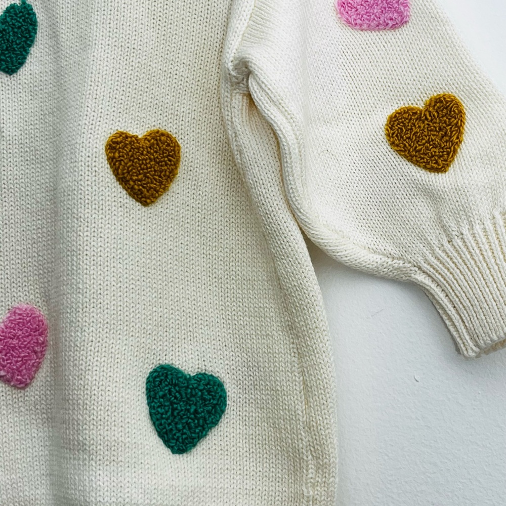 NWT Old Navy Baby Cardigan Cream Heart Knit Sweater Girls Chunky Open Front - Picture 6 of 8